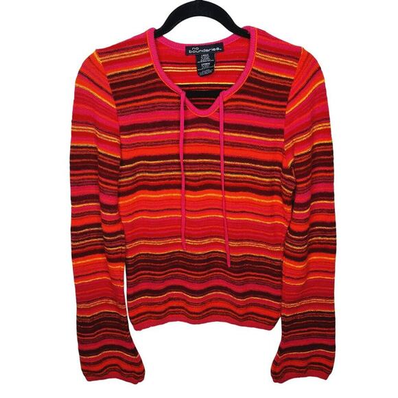 Vintage 90s Y2K Striped Sweater No Boundaries Rainbow Long Sleeve Grunge Large - Picture 1 of 13